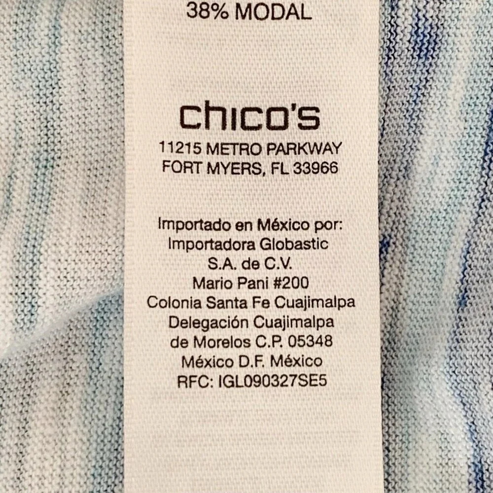 Chico’s Top Womens Large‎ Blue White Watercolor Asymmetrical Abstract Stripe - Picture 6 of 8